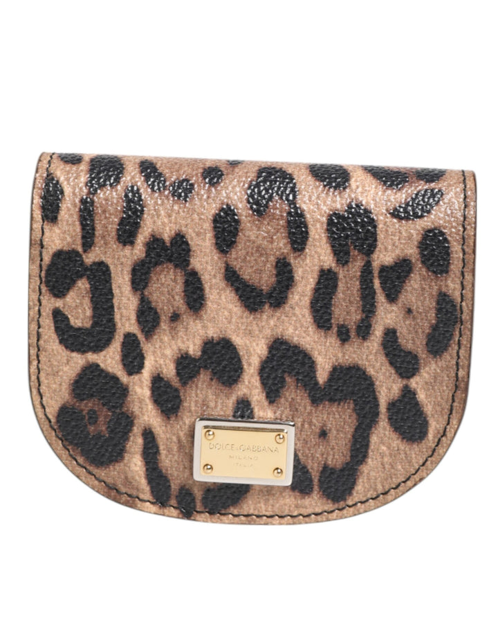 Dolce &amp; Gabbana Brown Leopard Print Calf Leather Small Coin Purse Wallet