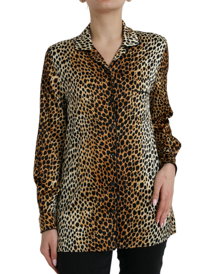 Dolce &amp; Gabbana - Brown Leopard Print Long Sleeves Blouse Top