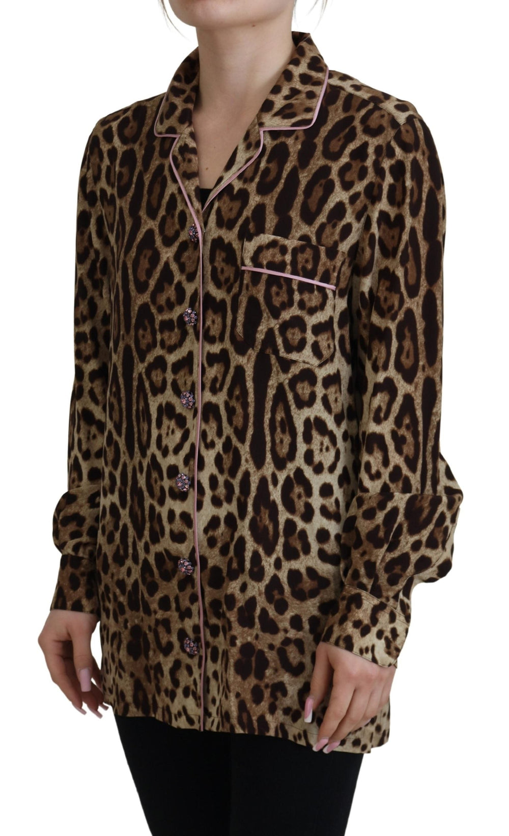 Dolce & Gabbana - Brown Leopard Print Long Sleeves Blouse Top