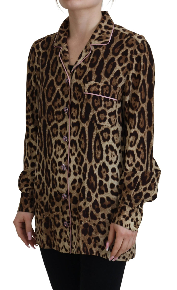Dolce &amp; Gabbana - Brown Leopard Print Long Sleeves Blouse Top