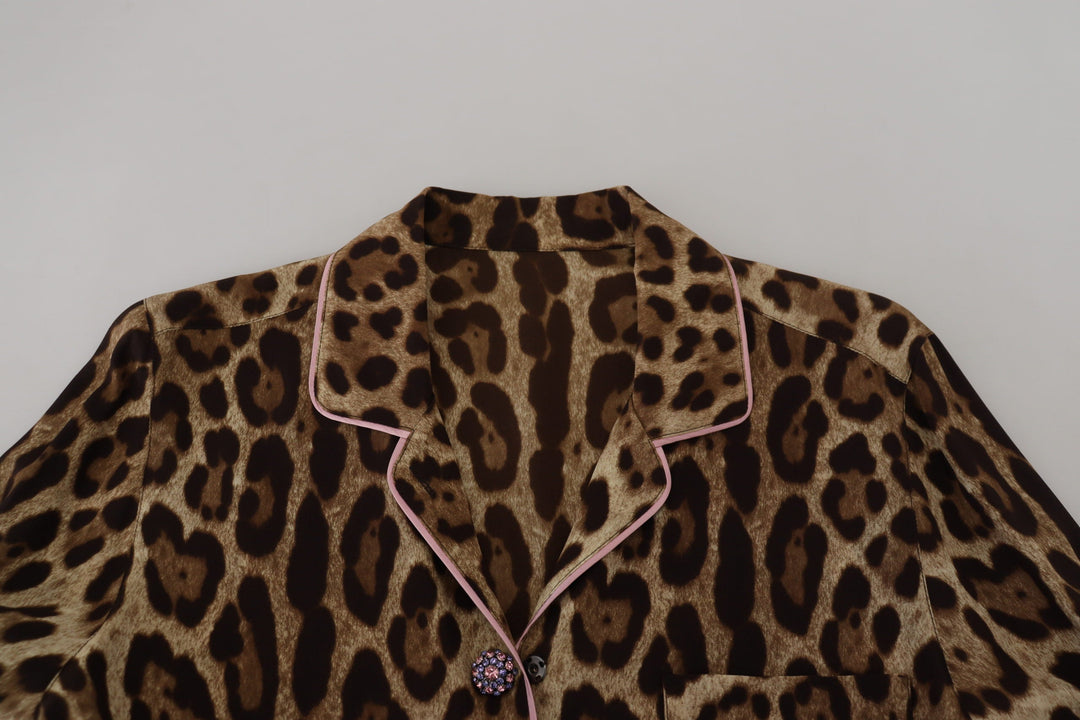 Dolce &amp; Gabbana - Brown Leopard Print Long Sleeves Blouse Top