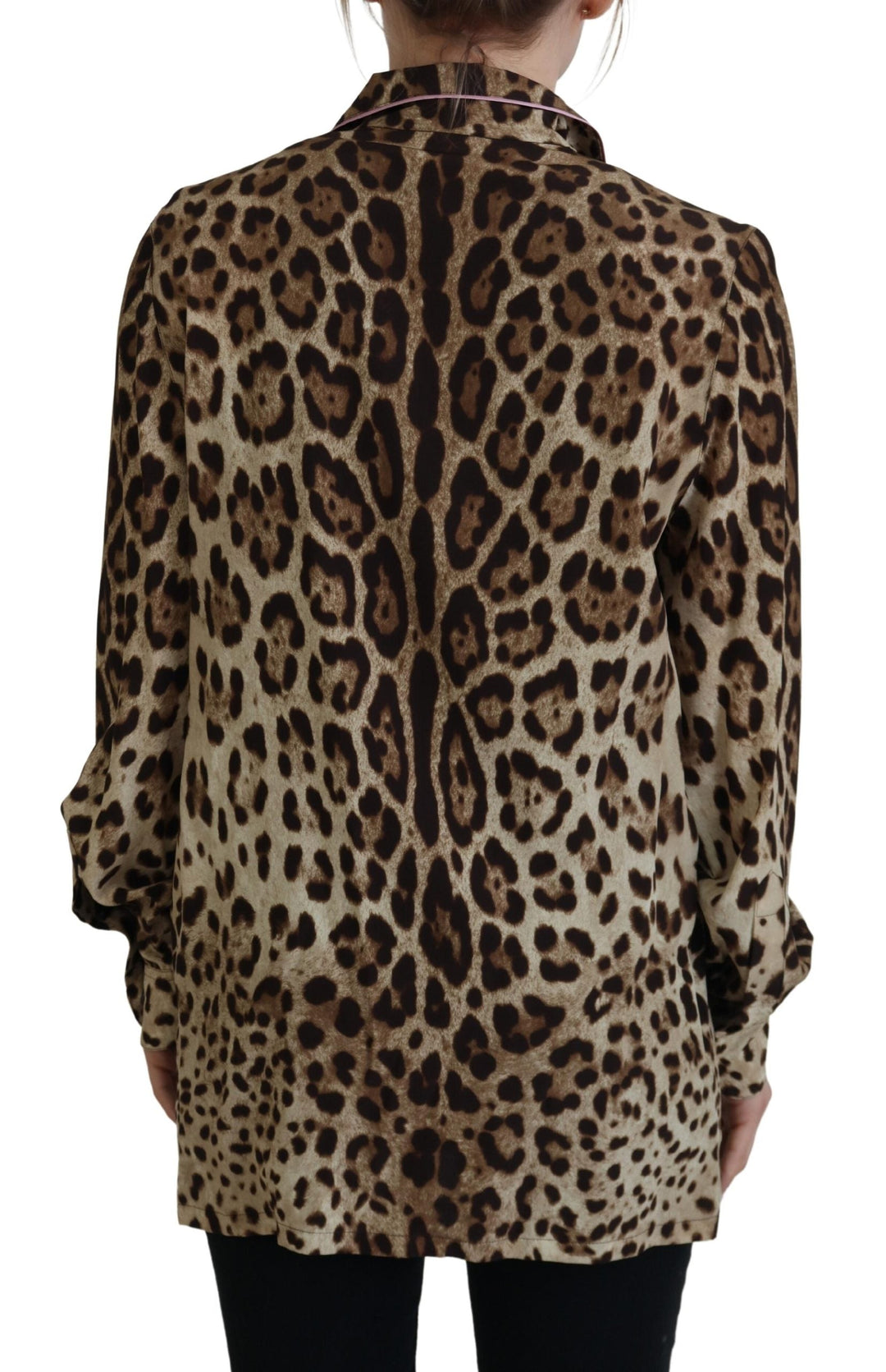 Dolce &amp; Gabbana - Brown Leopard Print Long Sleeves Blouse Top