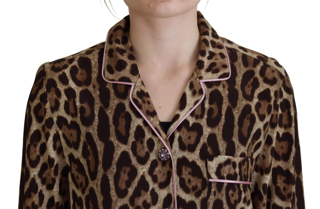 Dolce &amp; Gabbana - Brown Leopard Print Long Sleeves Blouse Top