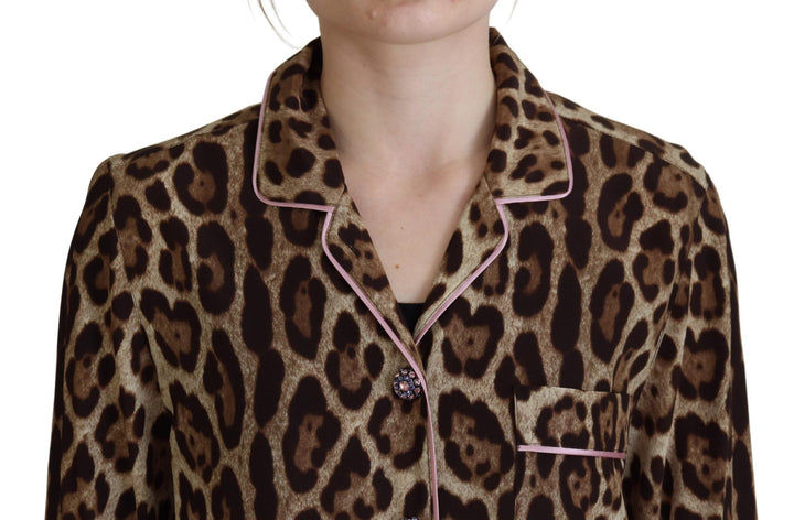 Dolce &amp; Gabbana - Brown Leopard Print Long Sleeves Blouse Top