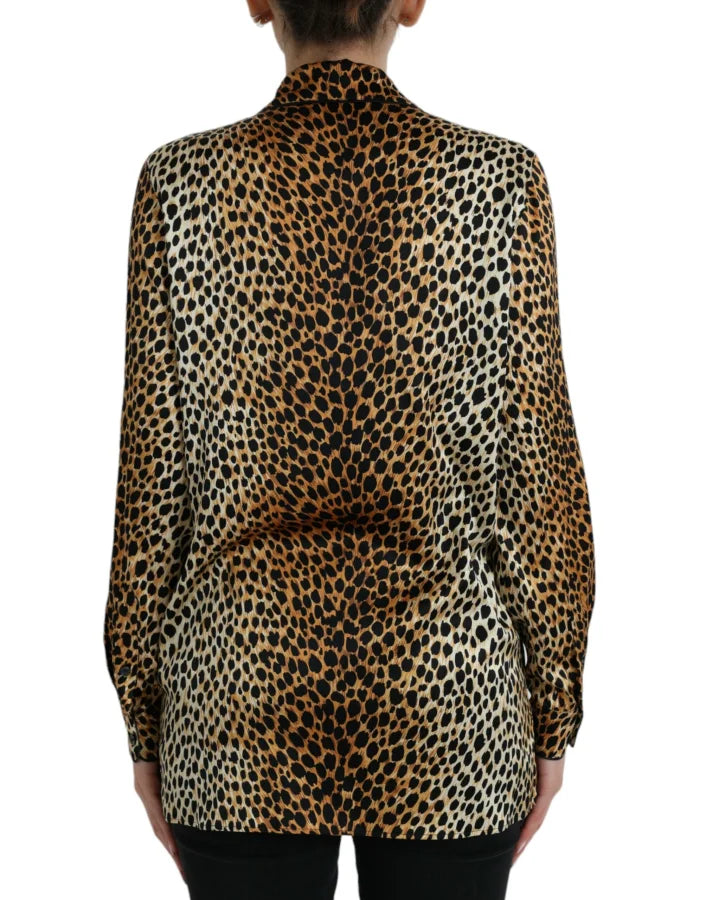 Dolce &amp; Gabbana Brown Leopard Print Long Sleeves Blouse Top