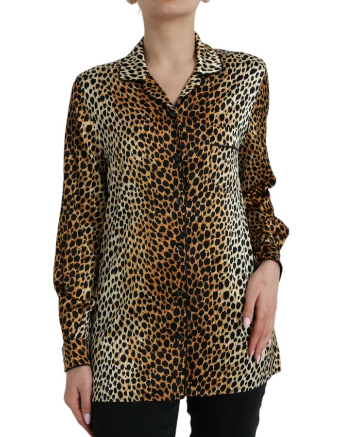 Dolce &amp; Gabbana Brown Leopard Print Long Sleeves Blouse Top