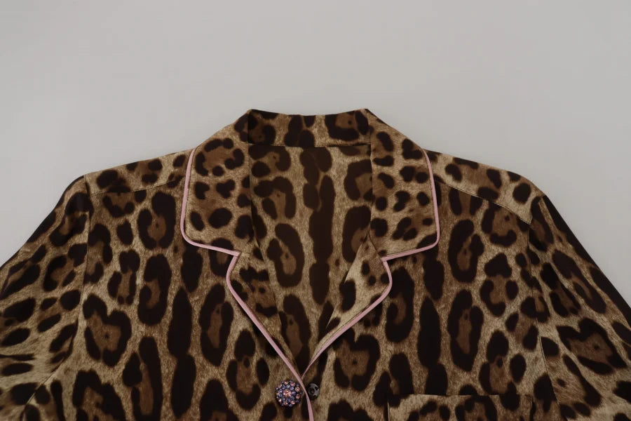 Dolce &amp; Gabbana Brown Leopard Print Long Sleeves Blouse Top