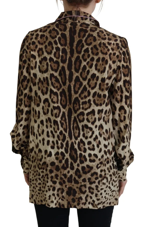 Dolce &amp; Gabbana Brown Leopard Print Long Sleeves Blouse Top