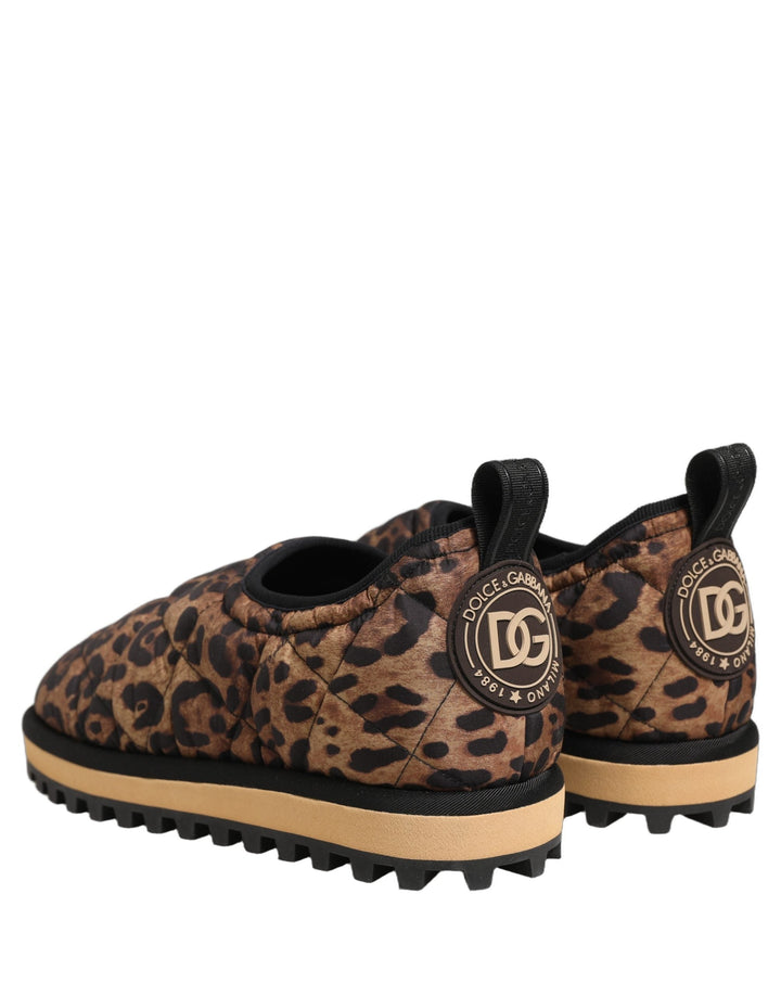 Dolce &amp; Gabbana Brown Leopard Print Quilted Men Sneakers Shoes