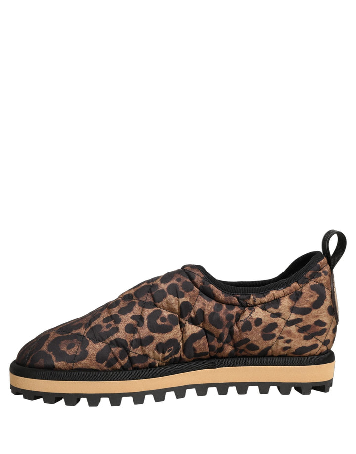 Dolce &amp; Gabbana Brown Leopard Print Quilted Men Sneakers Shoes