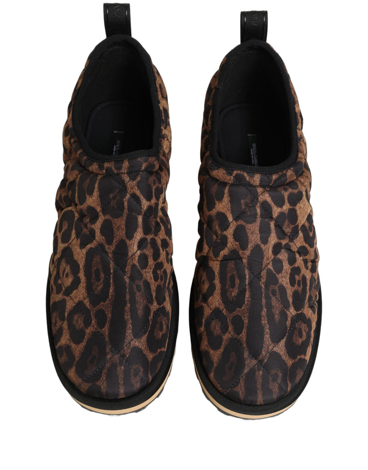 Dolce &amp; Gabbana Brown Leopard Print Quilted Men Sneakers Shoes