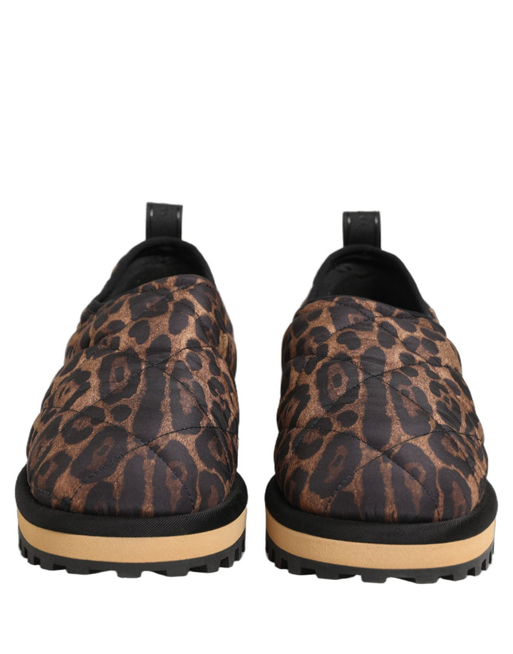 Dolce &amp; Gabbana Brown Leopard Print Quilted Men Sneakers Shoes
