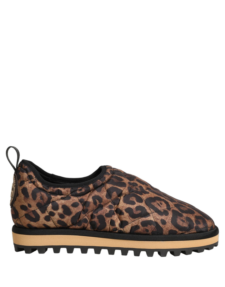 Dolce &amp; Gabbana Brown Leopard Print Quilted Men Sneakers Shoes