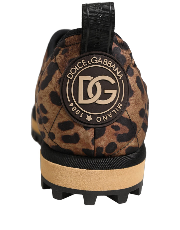 Dolce &amp; Gabbana Brown Leopard Print Quilted Men Sneakers Shoes