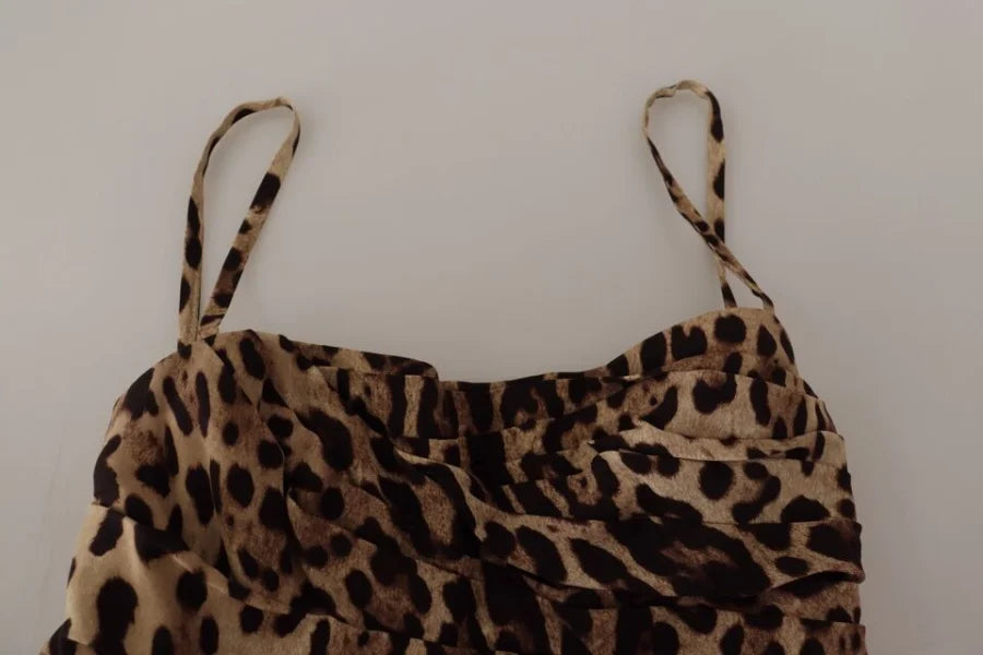 Dolce &amp; Gabbana Brown Leopard Print Ruched Midi Dress