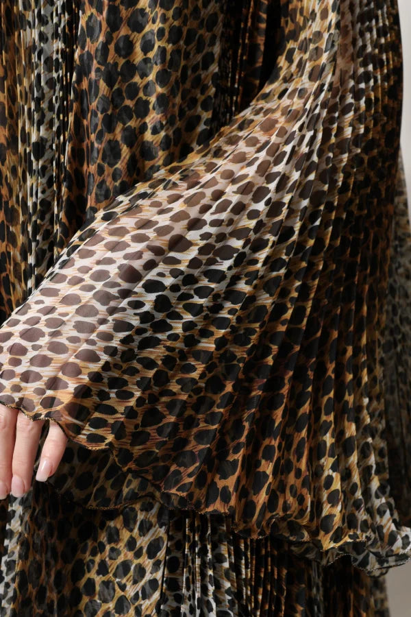 Dolce &amp; Gabbana Brown Leopard Print Scarf Collared Chiffon Dress