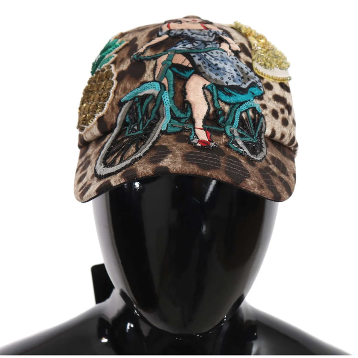 Dolce & Gabbana Brown Leopard Sequin Sicily Applique Baseball Hat
