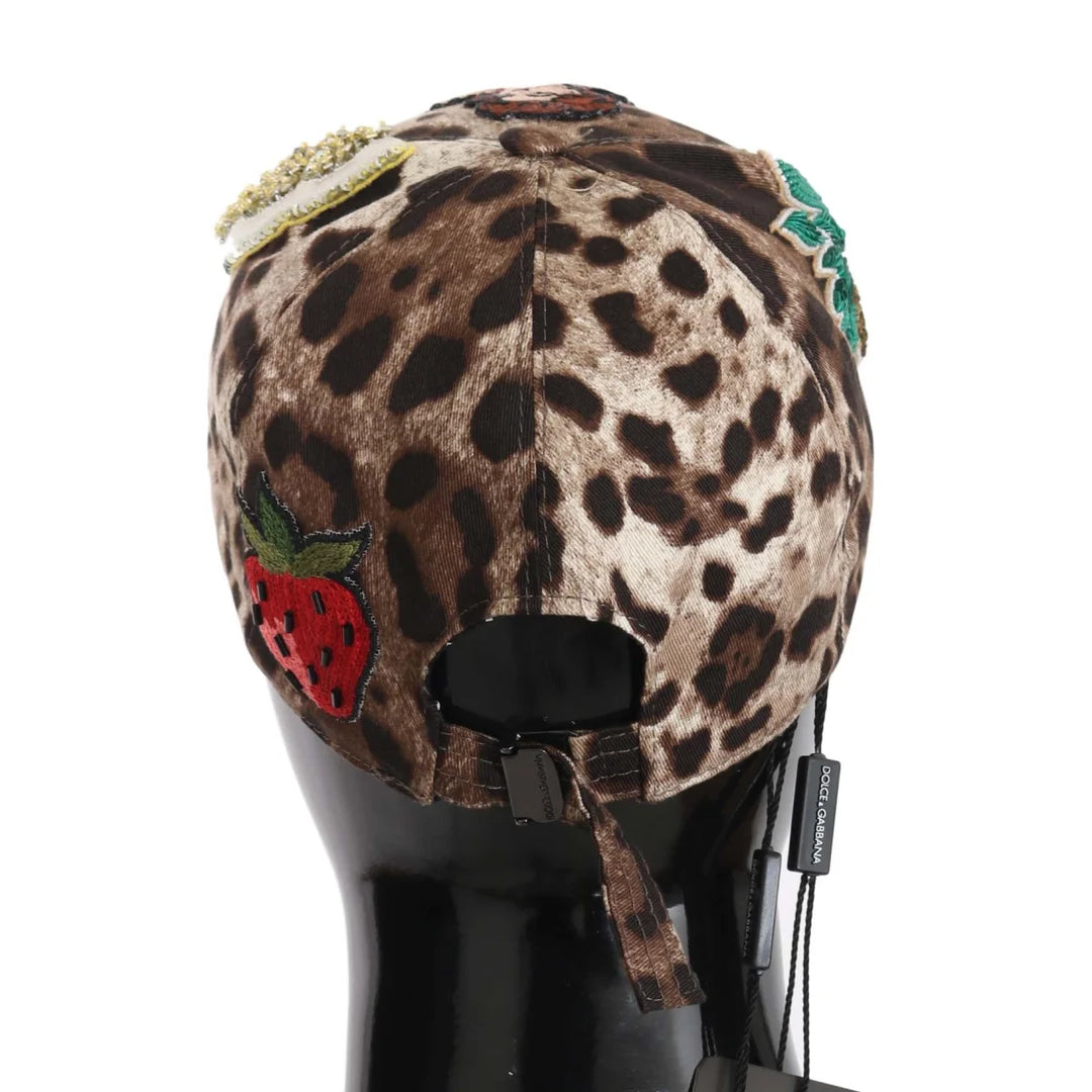 Dolce & Gabbana Brown Leopard Sequin Sicily Applique Baseball Hat