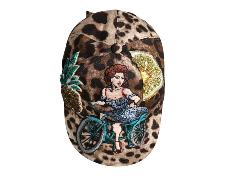 Dolce &amp; Gabbana Brown Leopard Sequin Sicily Baseball Cap