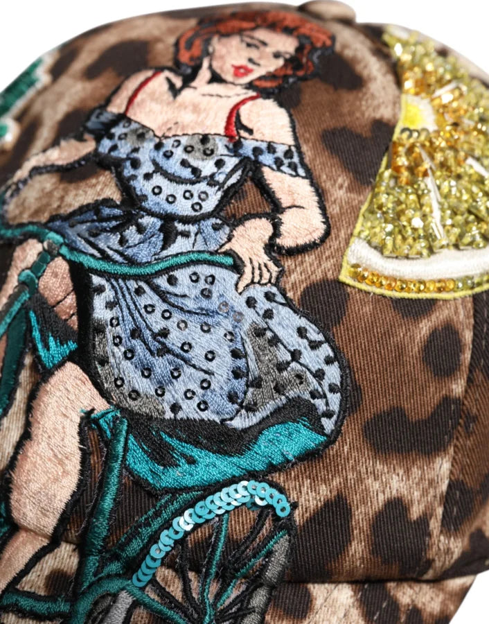 Dolce &amp; Gabbana Brown Leopard Sequin Sicily Baseball Cap