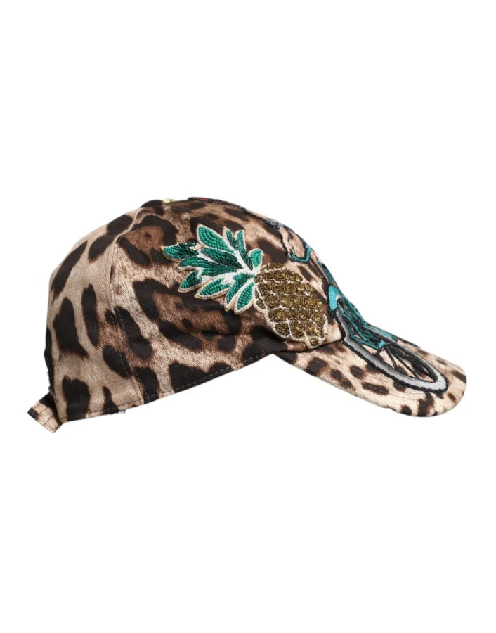 Dolce &amp; Gabbana Brown Leopard Sequin Sicily Baseball Cap