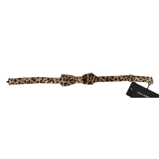 Dolce & Gabbana Brown Leopard Silk Adjustable Neck Papillon Men Bow Tie