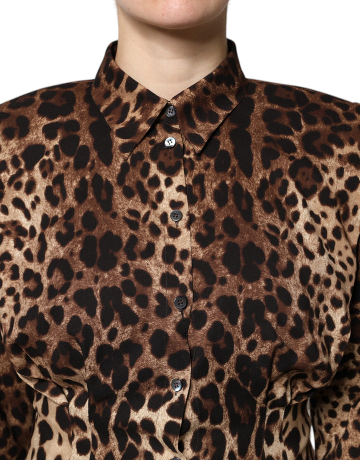 Dolce &amp; Gabbana Coats Jackets - Brown Leopard Silk Button Down Coat Jacket