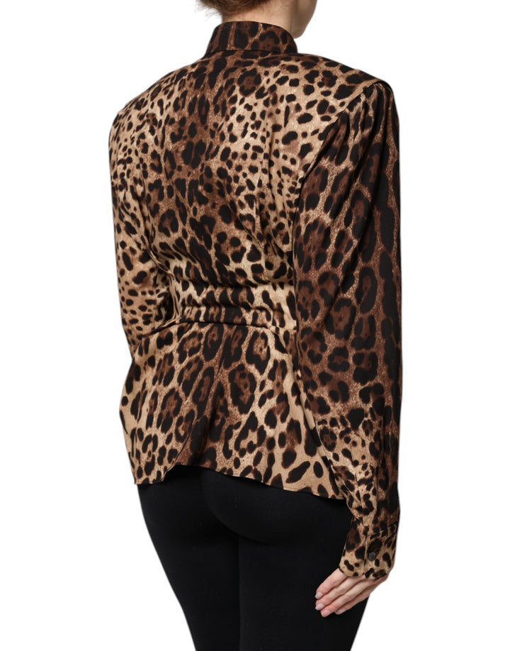 Dolce &amp; Gabbana Coats Jackets - Brown Leopard Silk Button Down Coat Jacket