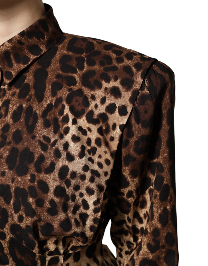 Dolce &amp; Gabbana Coats Jackets - Brown Leopard Silk Button Down Coat Jacket