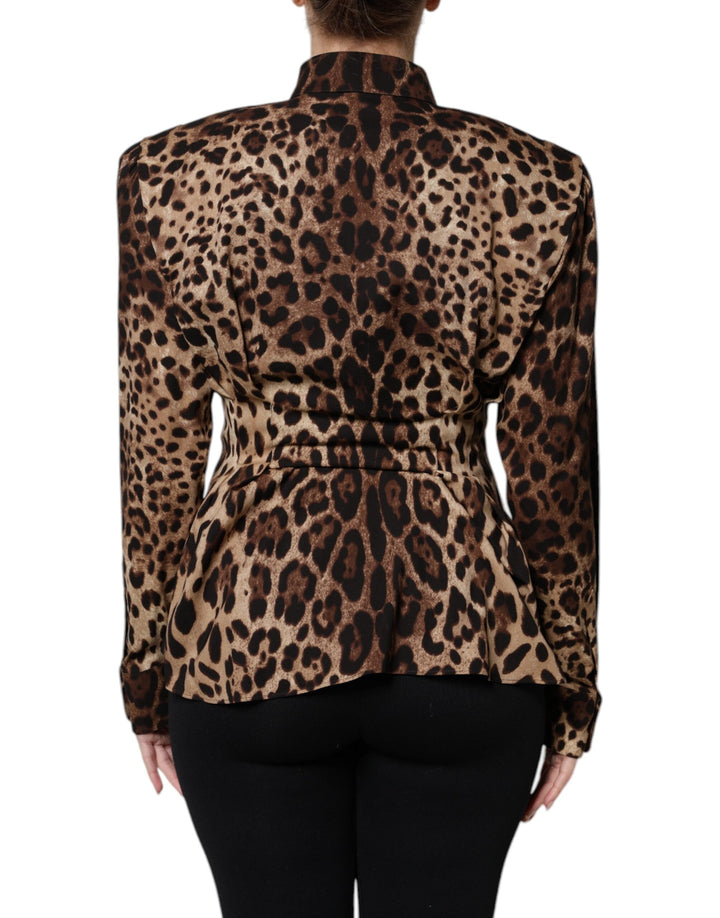 Dolce &amp; Gabbana Coats Jackets - Brown Leopard Silk Button Down Coat Jacket