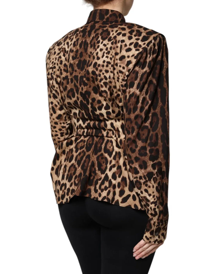Dolce &amp; Gabbana Brown Leopard Silk Button Down Coat Jacket