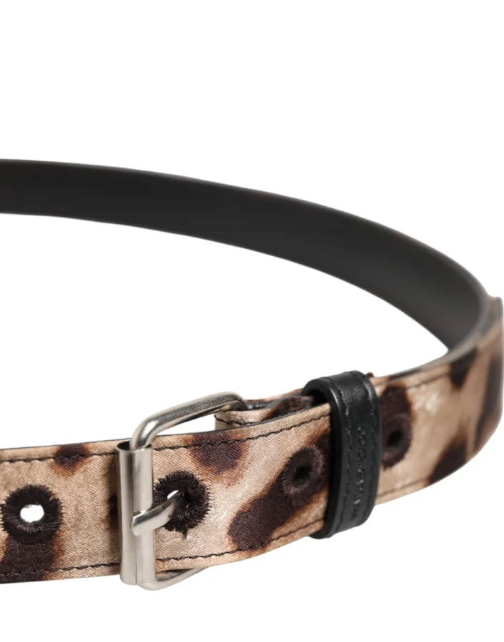 Dolce &amp; Gabbana Brown Leopard Silver Metal Buckle Belt