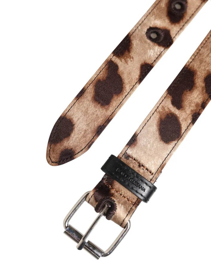 Dolce &amp; Gabbana Brown Leopard Silver Metal Buckle Belt