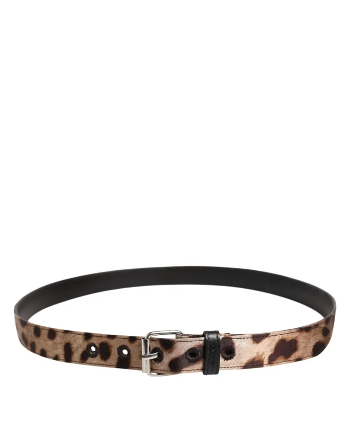 Dolce &amp; Gabbana Brown Leopard Silver Metal Buckle Belt