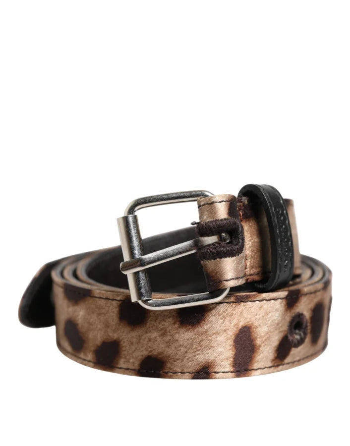 Dolce &amp; Gabbana Brown Leopard Silver Metal Buckle Belt