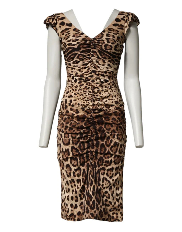 Dolce &amp; Gabbana Brown Leopard Sleeveless Sheath Midi Dress