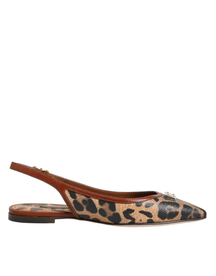 Dolce &amp; Gabbana Brown Leopard Slingback Flats Sandals Shoes