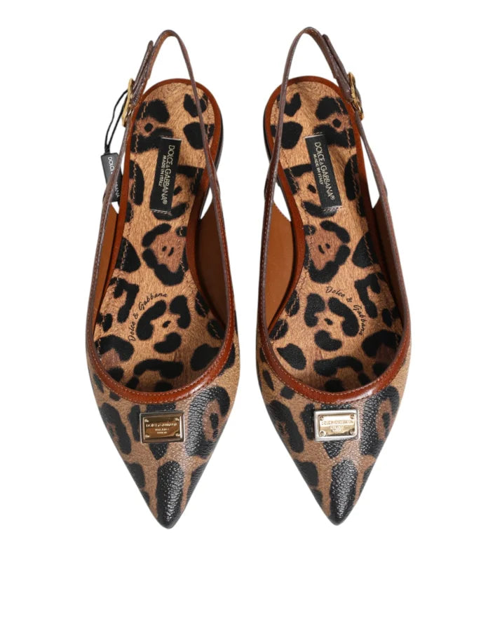 Dolce &amp; Gabbana Brown Leopard Slingback Flats Sandals Shoes