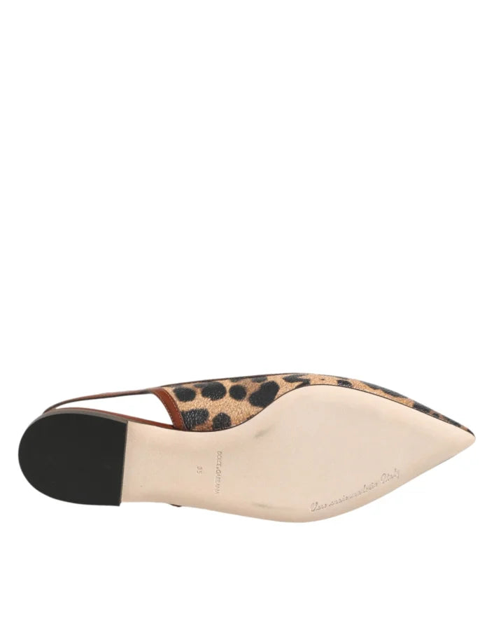 Dolce &amp; Gabbana Brown Leopard Slingback Flats Sandals Shoes