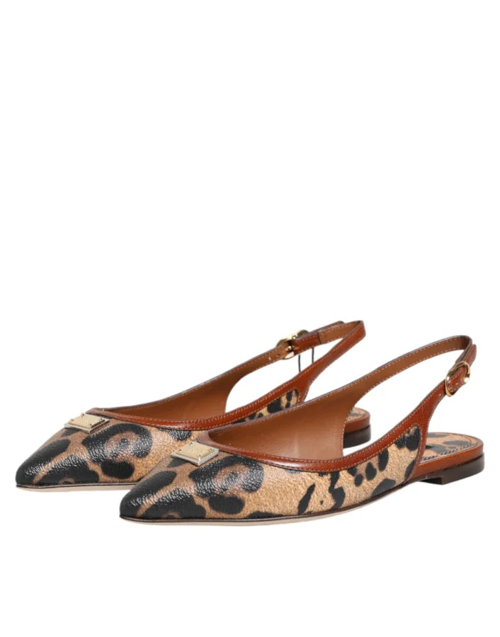 Dolce &amp; Gabbana Brown Leopard Slingback Flats Sandals Shoes