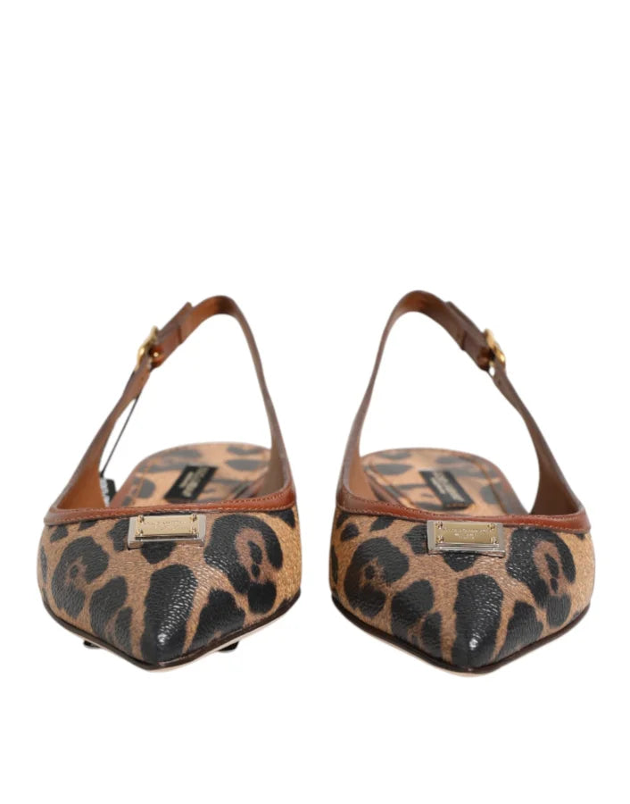 Dolce &amp; Gabbana Brown Leopard Slingback Flats Sandals Shoes