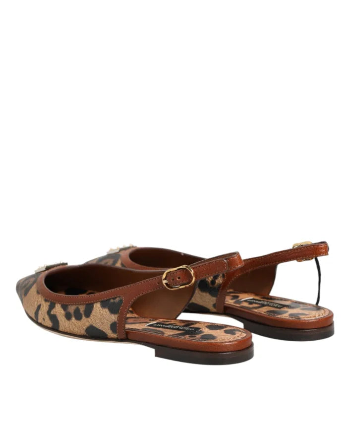 Dolce &amp; Gabbana Brown Leopard Slingback Flats Sandals Shoes