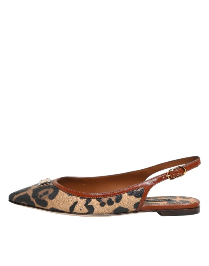 Dolce &amp; Gabbana Brown Leopard Slingback Flats Sandals Shoes