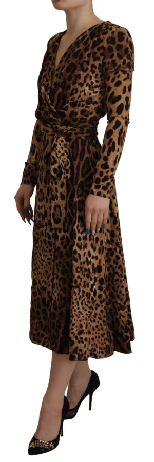 Dolce &amp; Gabbana Brown Leopard Wrap A-line Maxi Viscose Dress