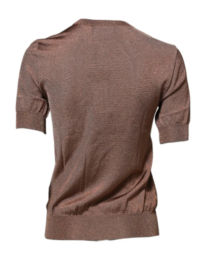 Dolce &amp; Gabbana Brown Lily Embellished Round Neck Blouse Top
