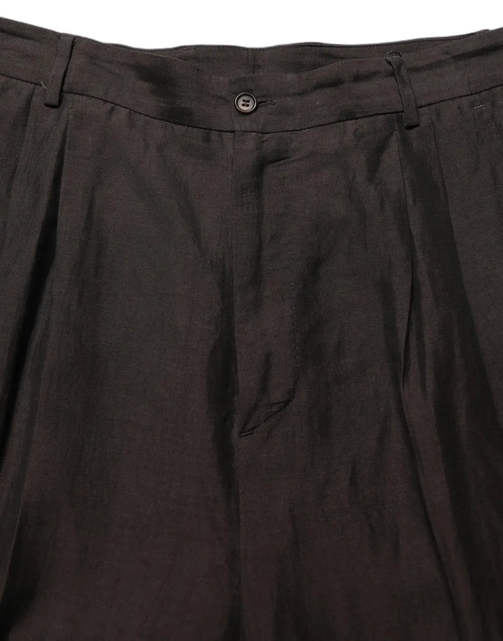 Dolce &amp; Gabbana Brown Linen Straight Men Dress Trouser Pants