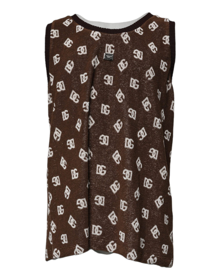 Dolce &amp; Gabbana Brown Logo Monogram Cotton Crew Neck T-shirt