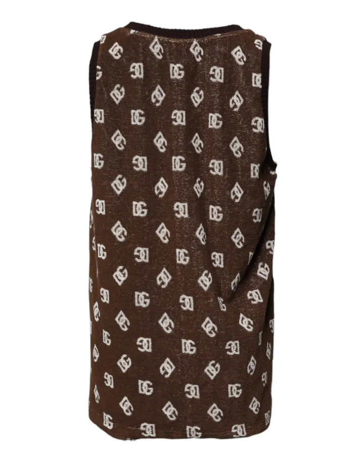 Dolce &amp; Gabbana Brown Logo Monogram Cotton Crew Neck T-shirt