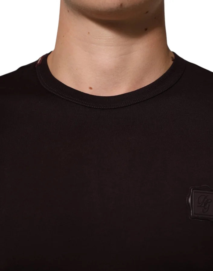 Dolce &amp; Gabbana Brown Logo Plaque Cotton Crew Neck T-shirt