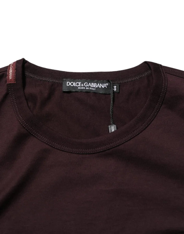 Dolce &amp; Gabbana Brown Logo Plaque Cotton Crew Neck T-shirt